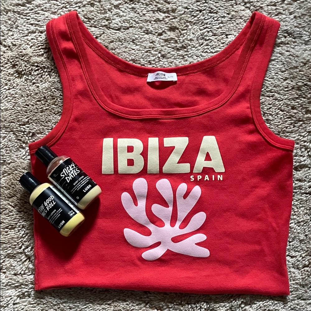 Ardene Bold Red Tank Top cropped fits woman M and lush lotions
